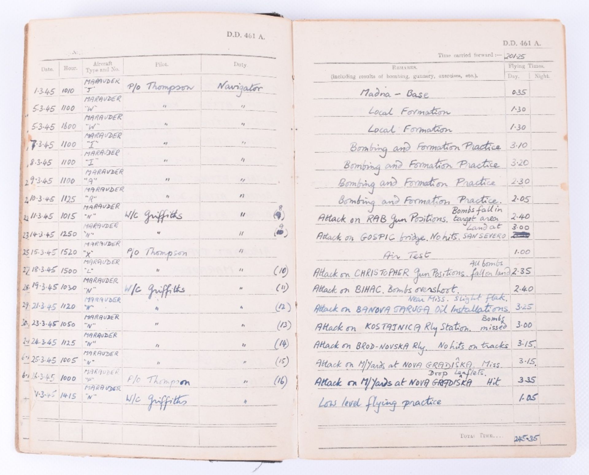 Royal Air Force Observer's and Air Gunner's Flying Log Book of 1626045 A/C (2c) later 181395 F/Lt J - Image 4 of 7