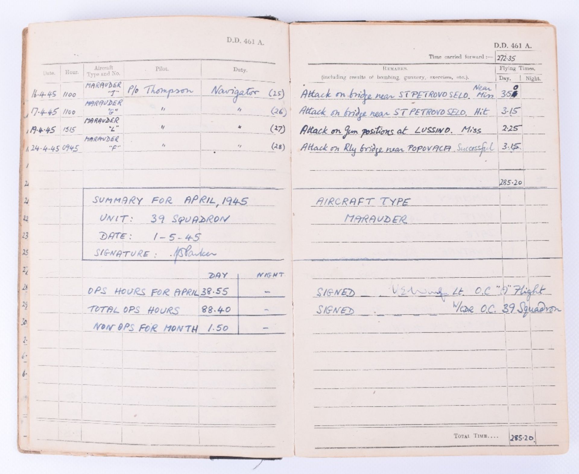 Royal Air Force Observer's and Air Gunner's Flying Log Book of 1626045 A/C (2c) later 181395 F/Lt J - Image 6 of 7