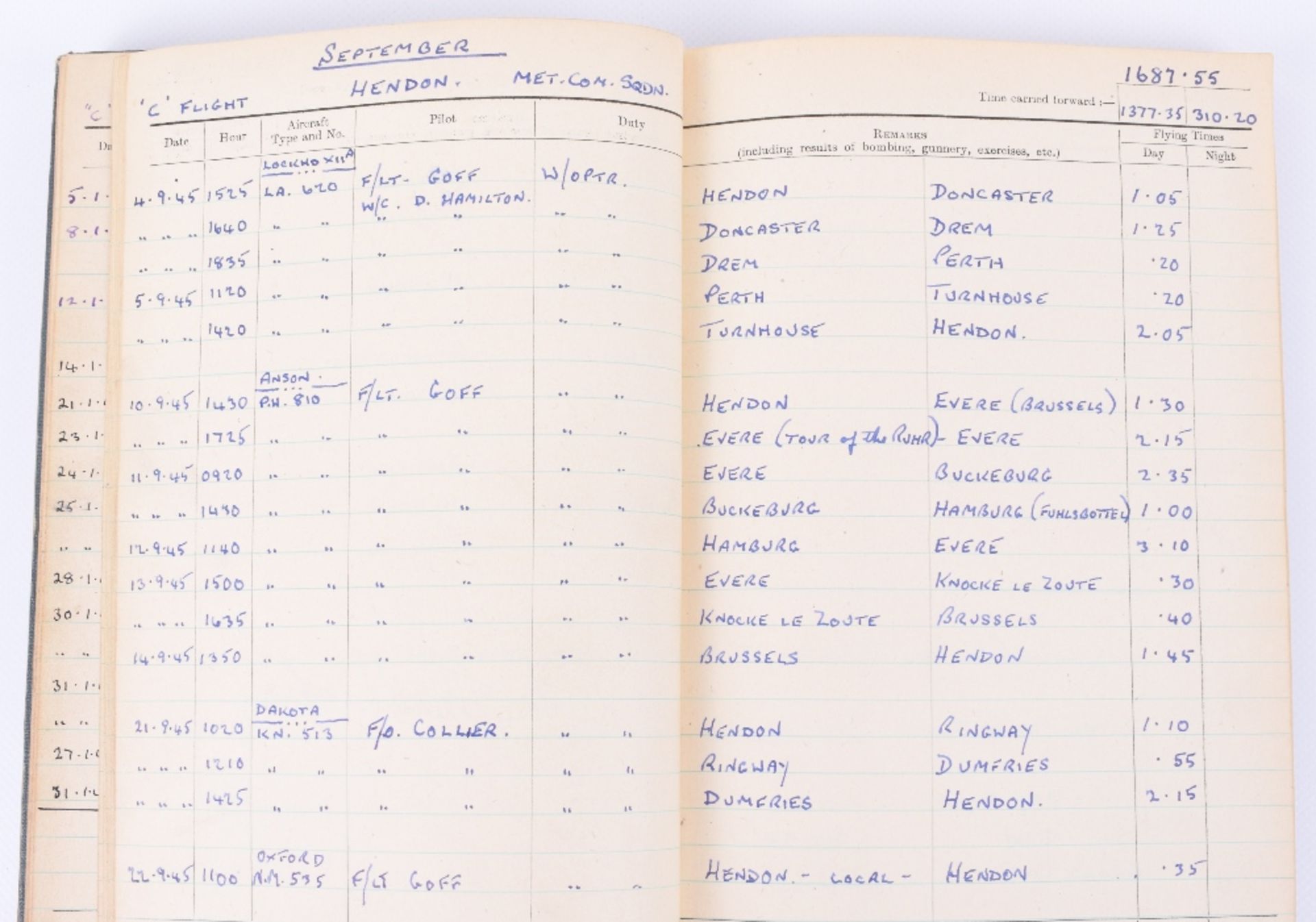 Royal Air Force Observer's and Air Gunner's Flying Log Book of 904081 F/Sgt later 144434 F/Lt H J Da - Image 11 of 11