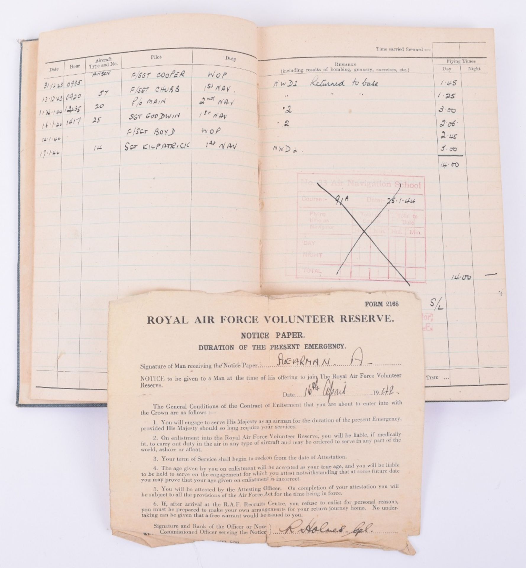 Royal Air Force Navigators, Air Bombers and Air Gunners Flying Log Book of 1583969 W/Op A Sugarman p - Image 4 of 6