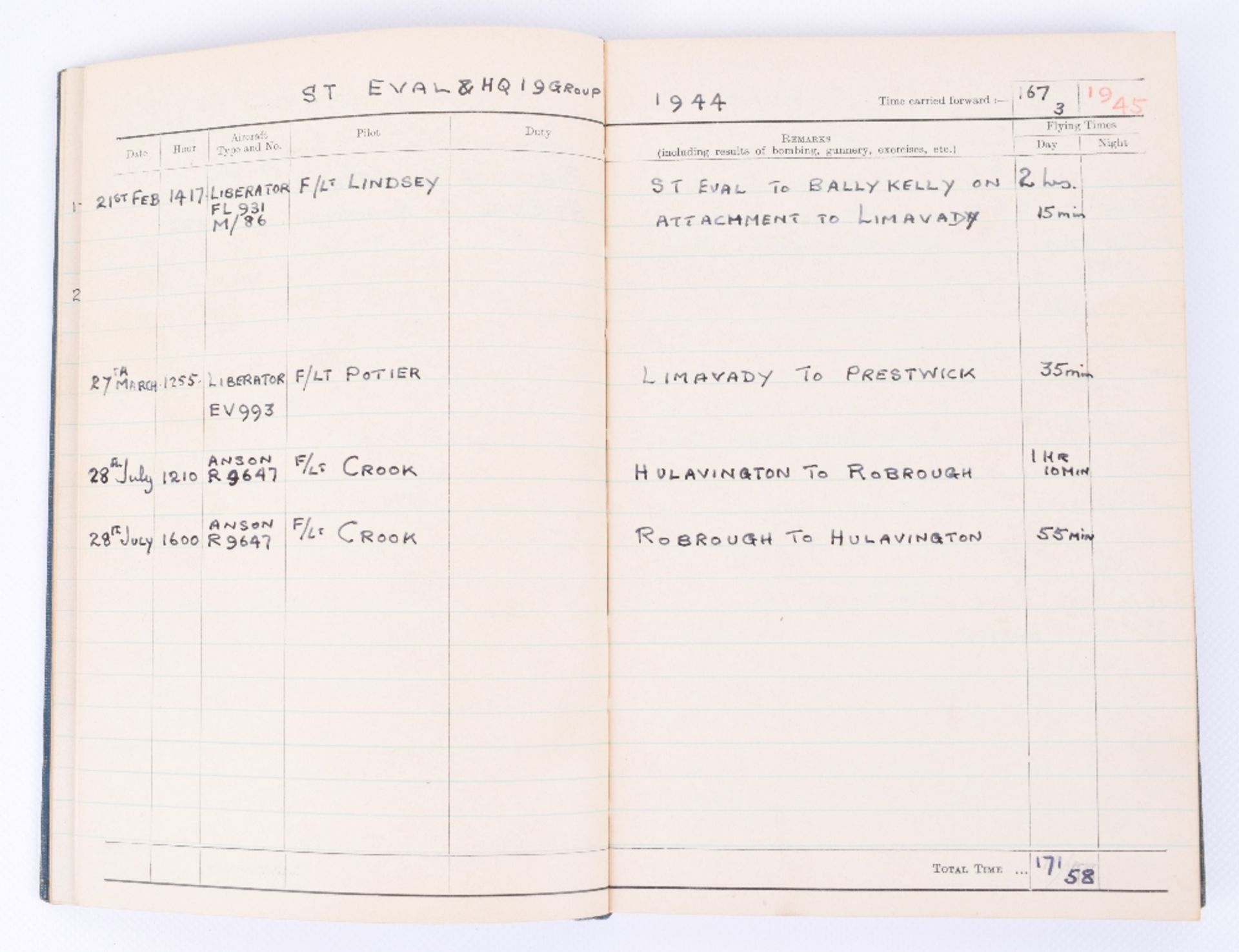 Royal Air Force Observer's and Air Gunner's Flying Log Book of F/Lt B. Le F. B. Elliott - Image 3 of 4