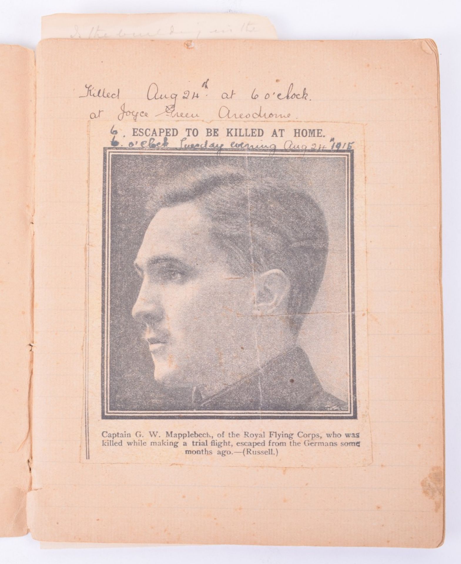 Royal Flying Corps Memorial Scrapbook to Captain G W Mapplebeach, Killed on August 24th 1916 at Joyc - Image 6 of 15