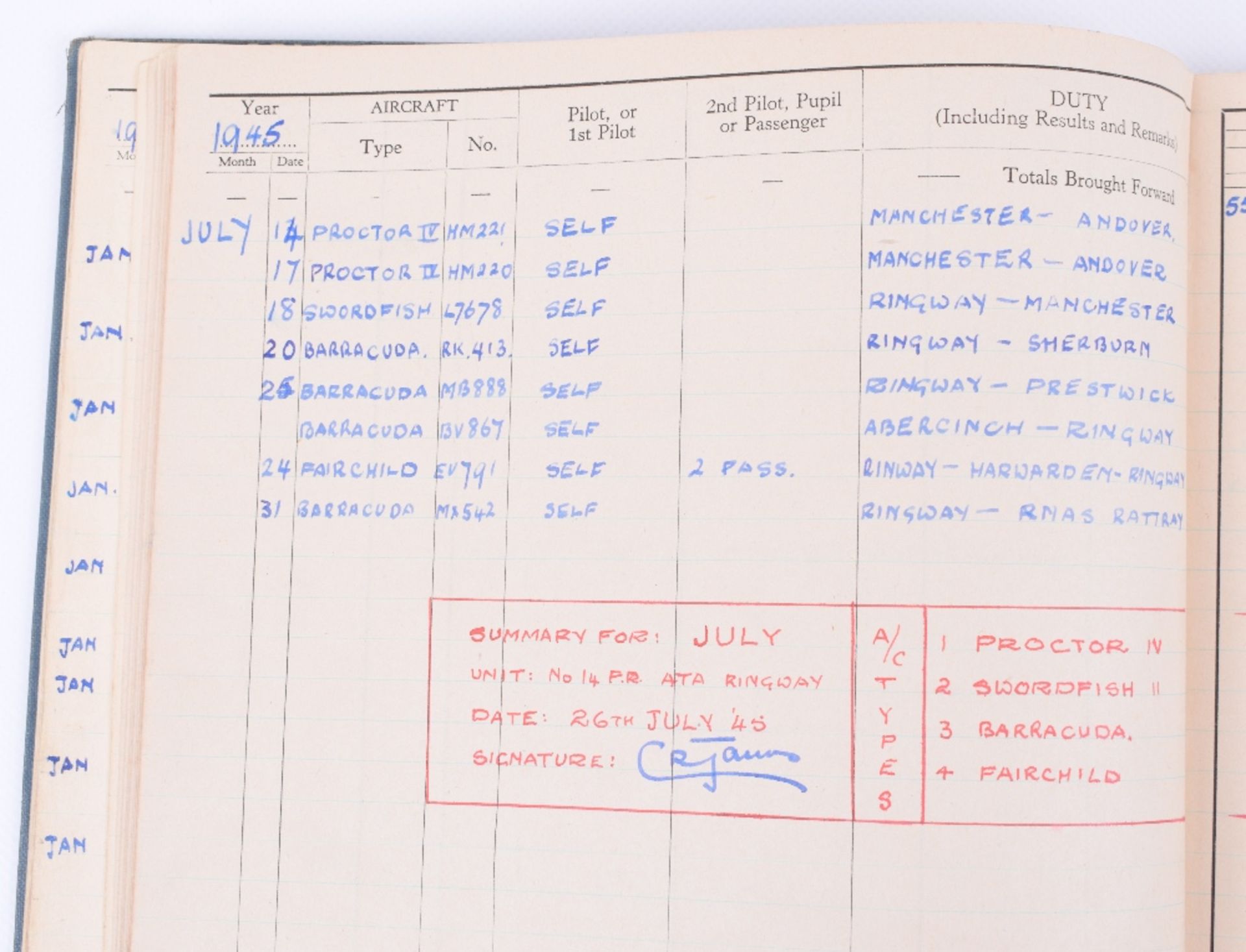 Royal Air Force Pilots Flying Log Book of Charles David James - Image 6 of 9