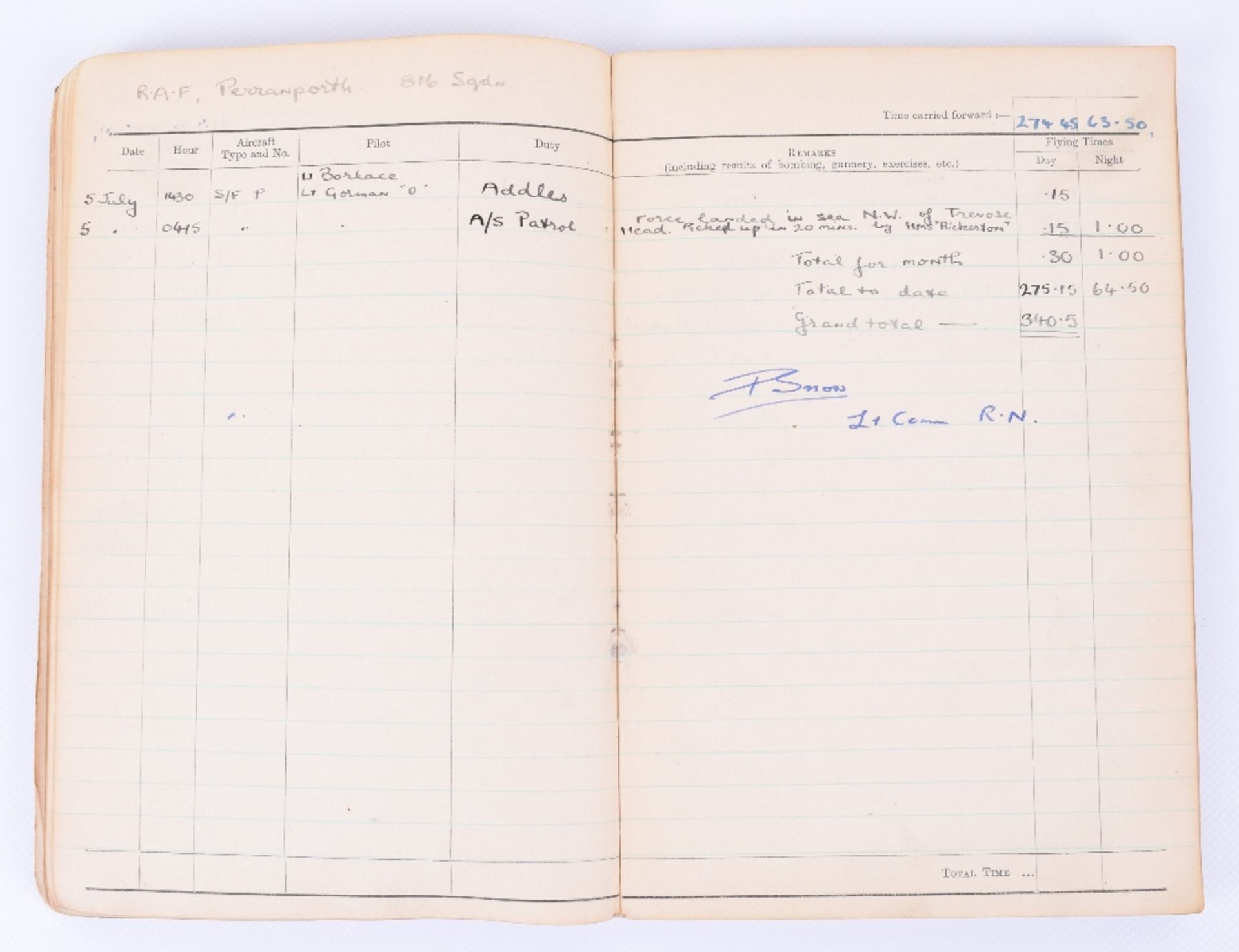 Royal Air Force Observer's and Air Gunner's Flying Log Book of A/G Michael A Parkin - Image 9 of 11