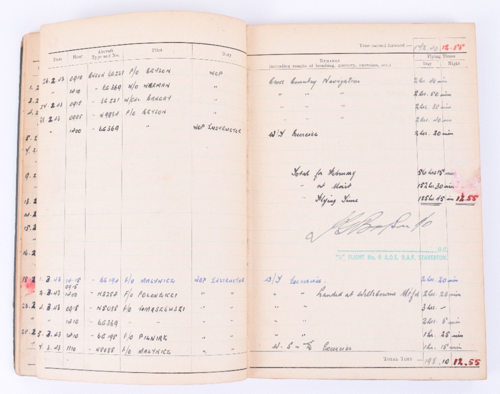 Royal Air Force Observer's and Air Gunner's Flying Log Book of 1125763 Sgt Arthur Robert Bennett - Image 5 of 7