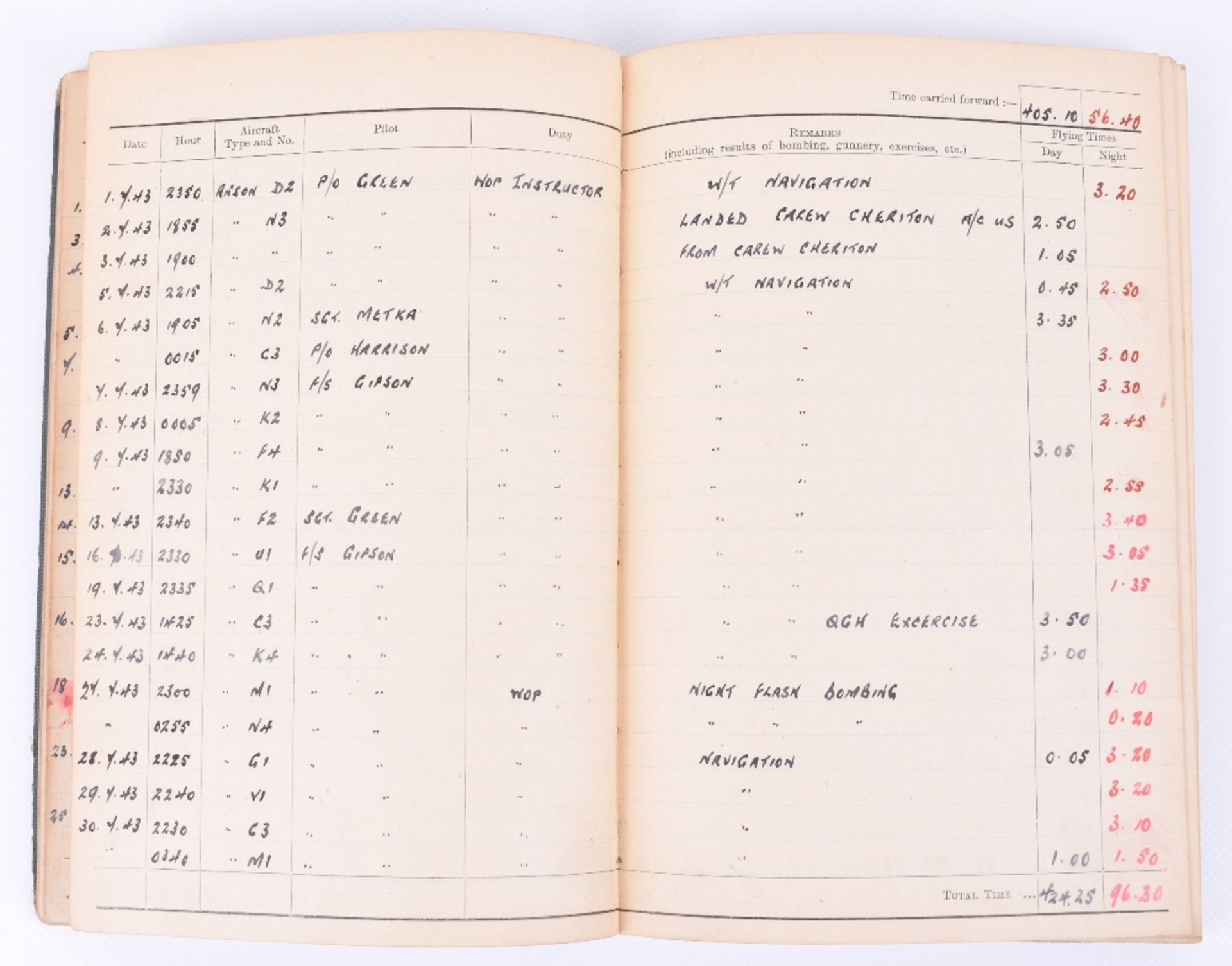 Royal Air Force Observer's and Air Gunner's Flying Log Book of 1125763 Sgt Arthur Robert Bennett - Image 6 of 7