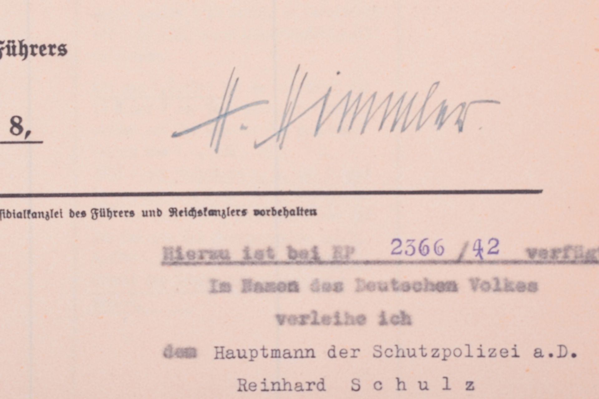 Third Reich Document Signed by Reichsfuhrer-SS Heinrich Himmler (1900-1945)