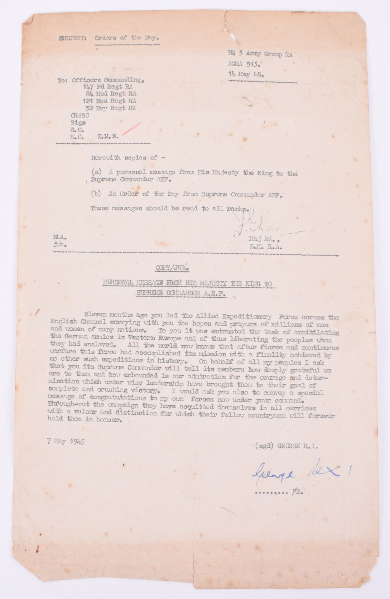 WW2 Orders of the Day Document Signed by George VI - Image 3 of 4