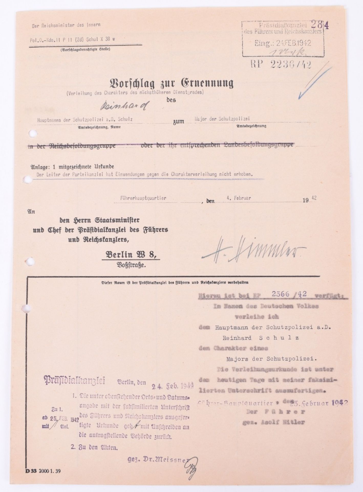 Third Reich Document Signed by Reichsfuhrer-SS Heinrich Himmler (1900-1945) - Image 2 of 5