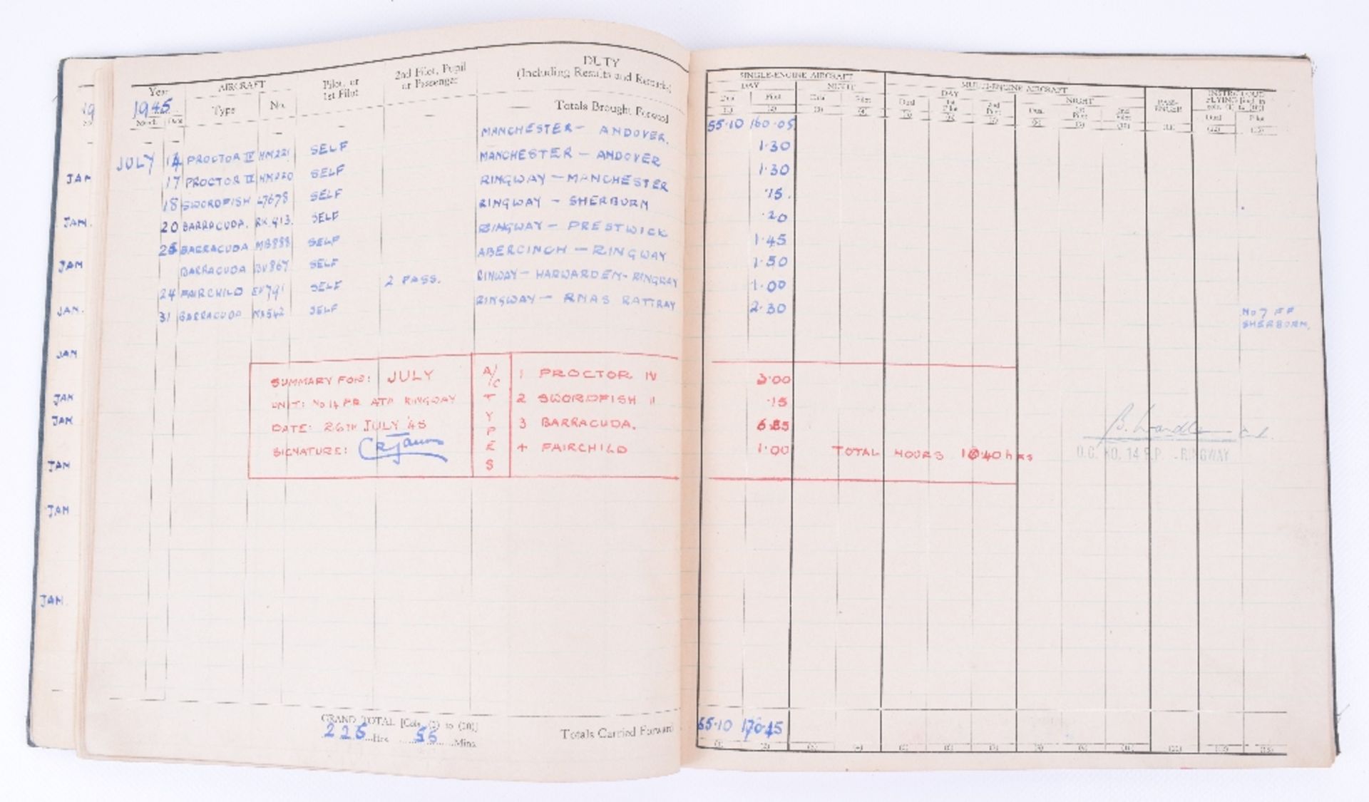 Royal Air Force Pilots Flying Log Book of Charles David James - Image 5 of 9