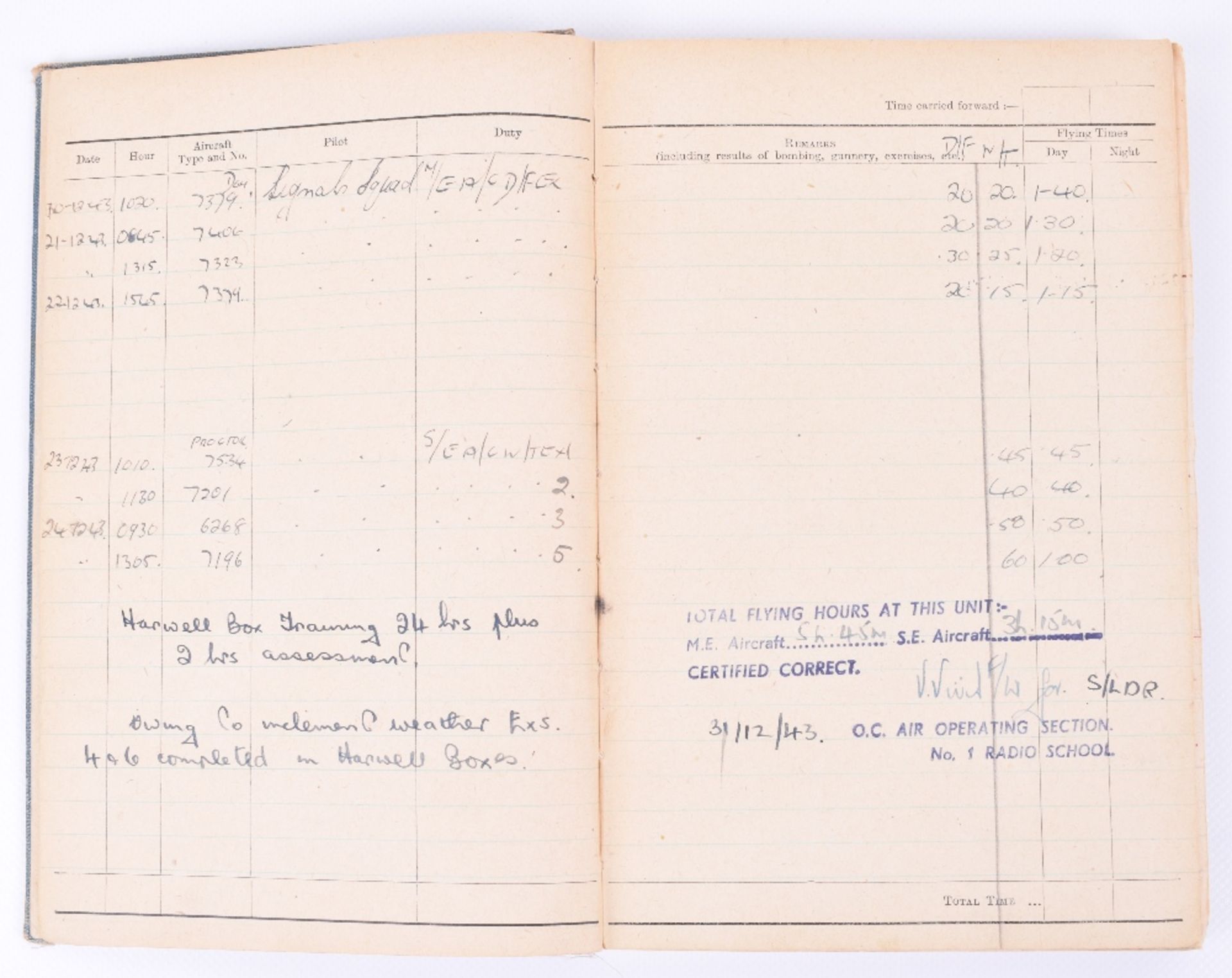 Royal Air Force Navigator’s, Air Bomber's and Air Gunner's Flying Log Book of 1623392 Sgt R Murgatro - Image 3 of 6