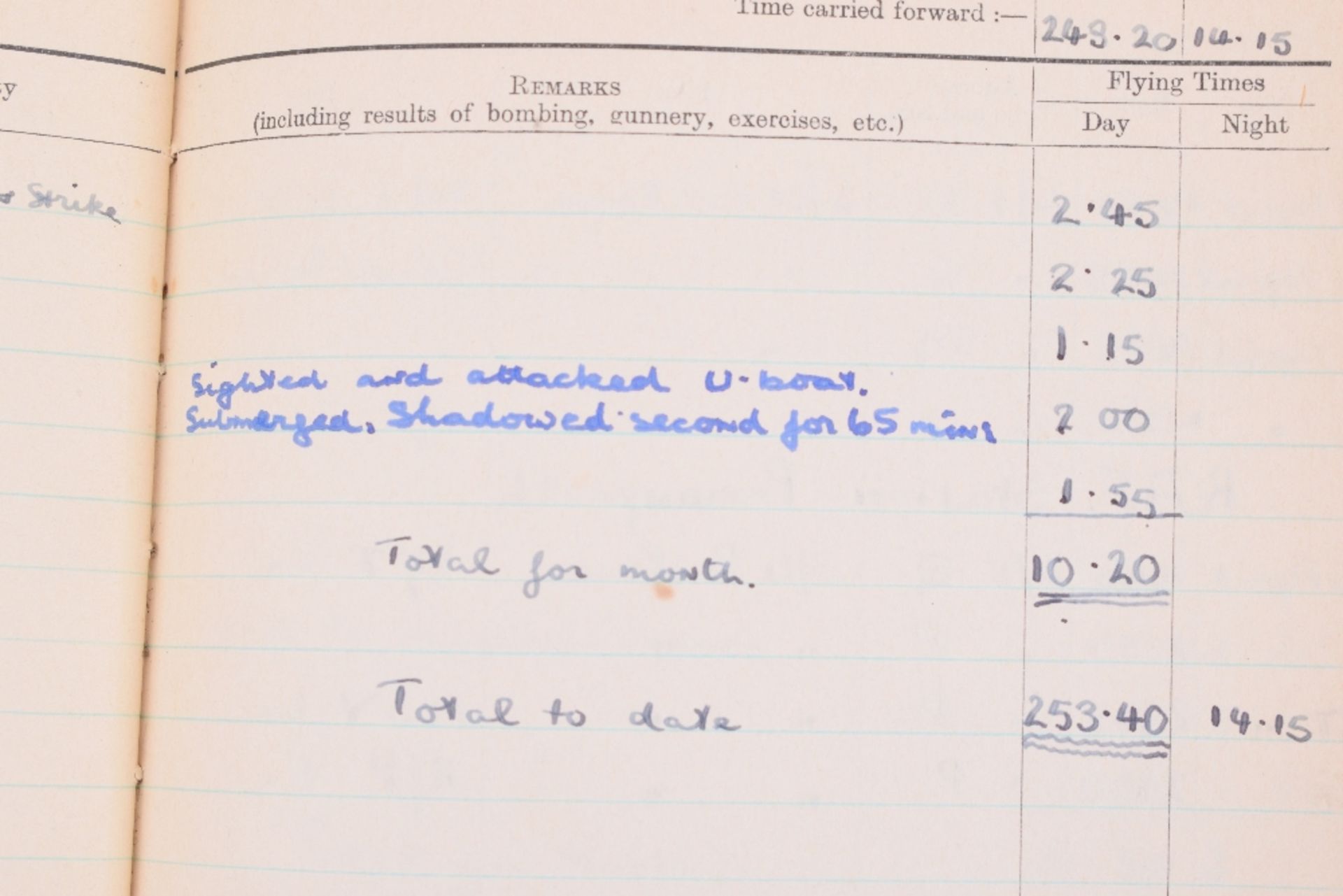 Royal Air Force Observer's and Air Gunner's Flying Log Book of A/G Michael A Parkin - Image 8 of 11