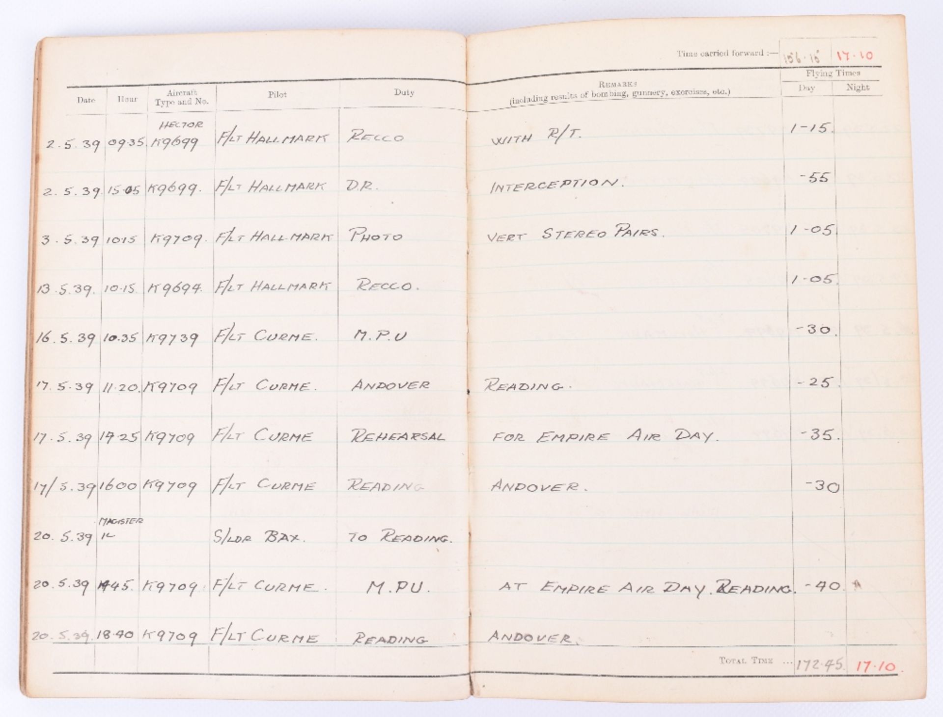 Royal Air Force Observer's and Air Gunner's Flying Log Book of 517775 F/Sgt P H Plater - Image 3 of 9