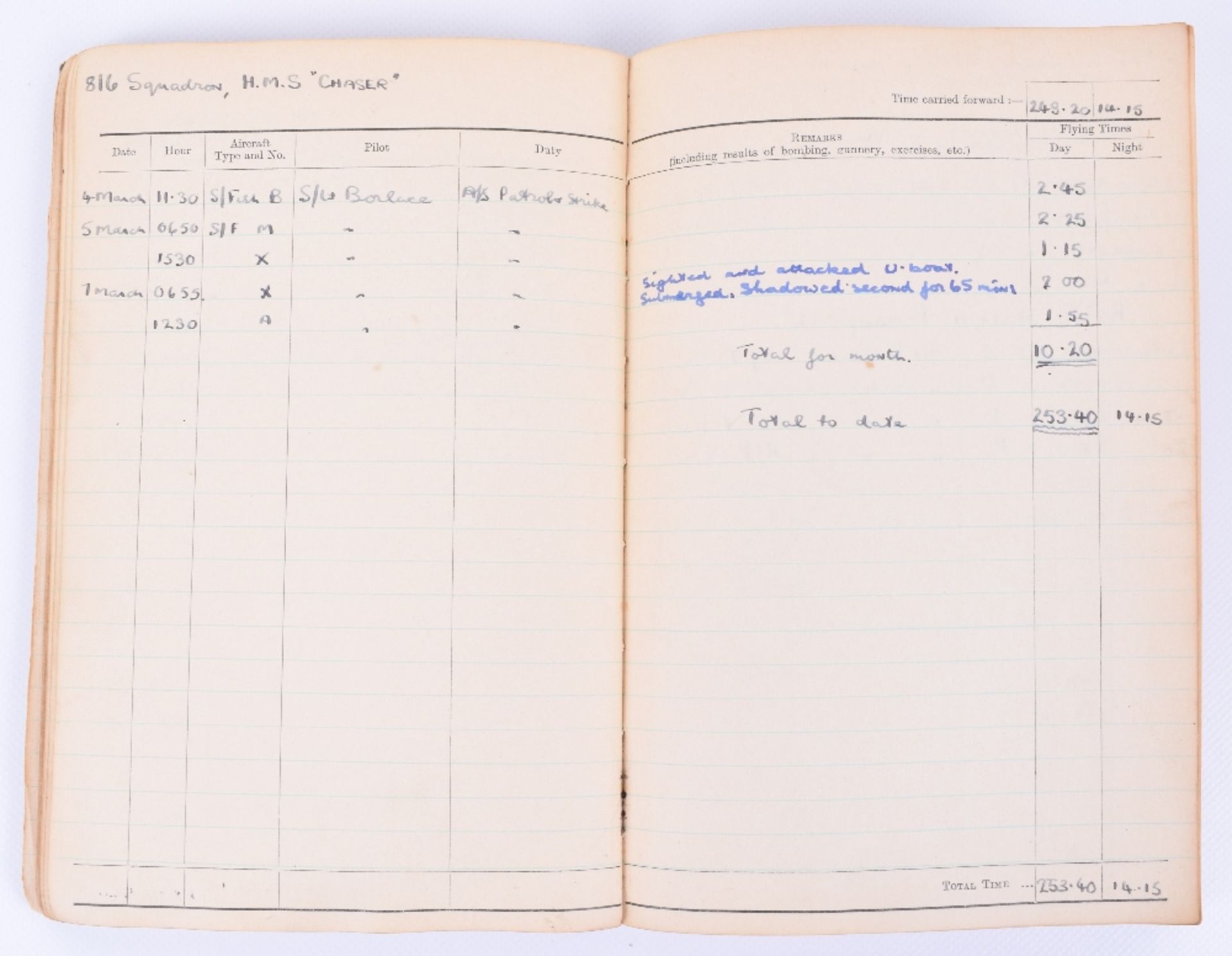 Royal Air Force Observer's and Air Gunner's Flying Log Book of A/G Michael A Parkin - Image 7 of 11