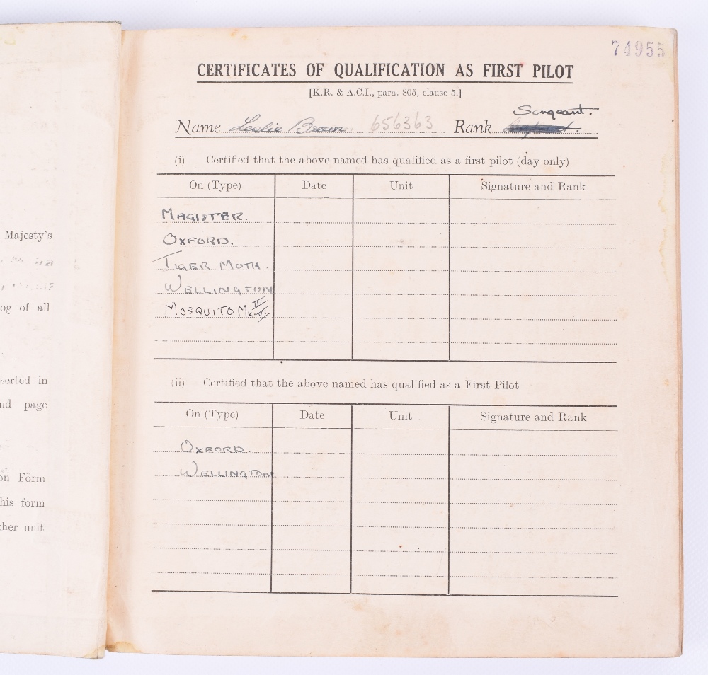 Royal Air Force Pilot’s Flying Log Book of 656362 W/O Leslie B Brown - Image 2 of 9