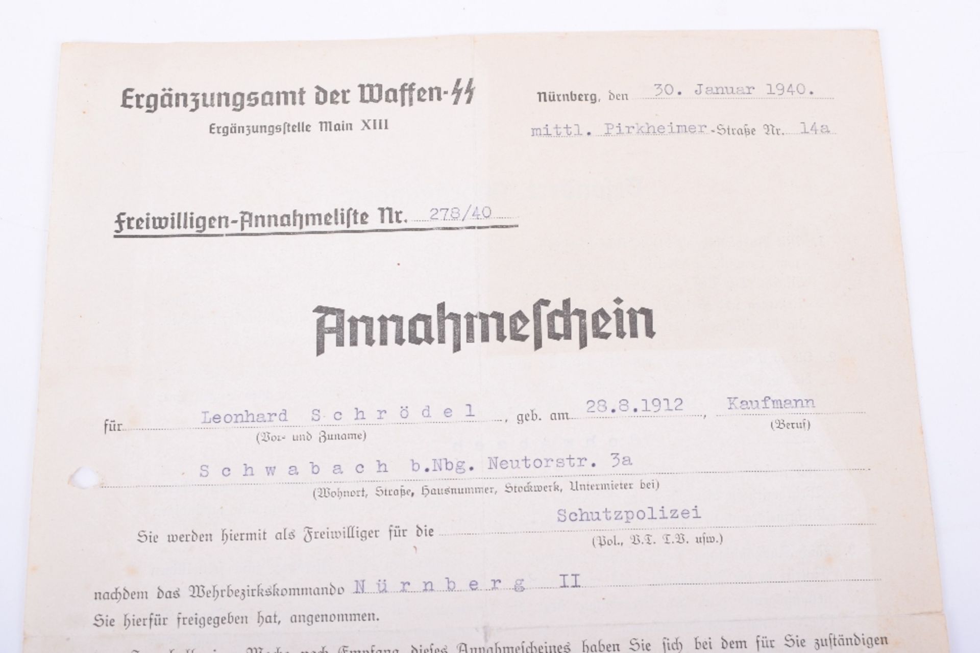 Third Reich SS Police Document Pair - Image 2 of 3