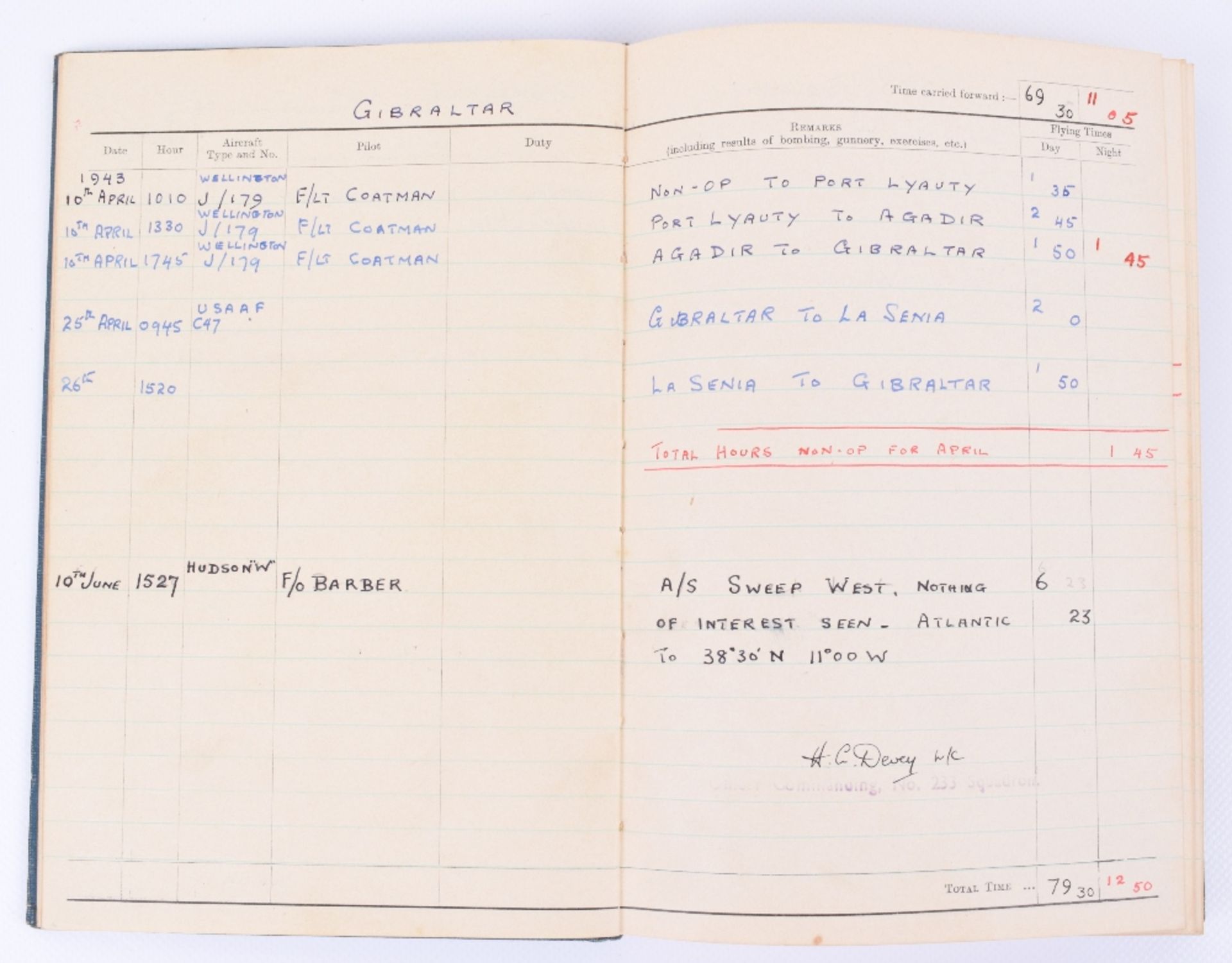 Royal Air Force Observer's and Air Gunner's Flying Log Book of F/Lt B. Le F. B. Elliott - Image 4 of 4