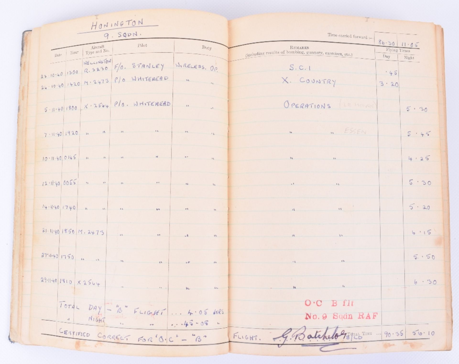 Royal Air Force Observer's and Air Gunner's Flying Log Book of 904081 F/Sgt later 144434 F/Lt H J Da - Image 5 of 11