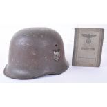 Rare German Army Double Decal M-34 Steel Helmet and Original Owners Wehrpass Identity Document