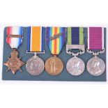 1914 Star Medal Trio, North West Frontier and Long Service Medal Group of Five Royal Field Artillery