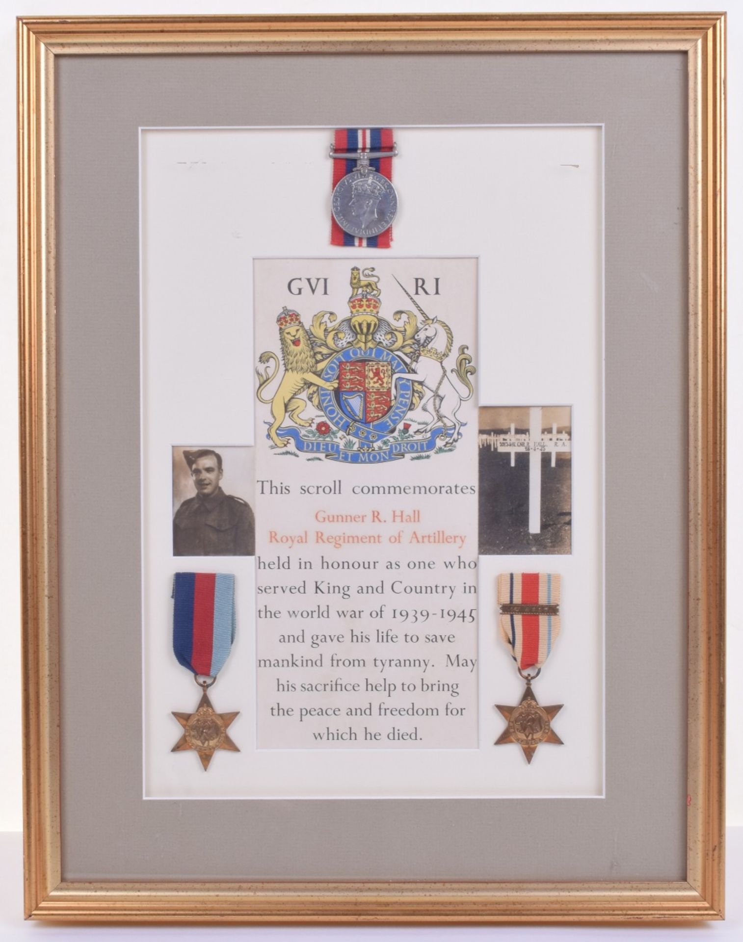 WW2 Royal Artillery Tunisia Campaign Casualty Medal Trio Awarded to Gunner Robert Hall, Royal Artill