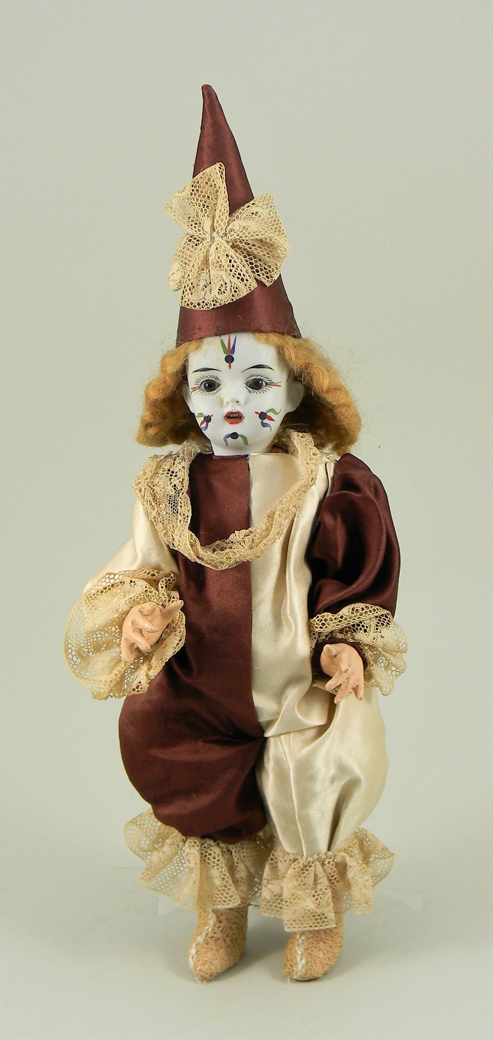 Rare bisque head clown doll, probably French circa 1910,