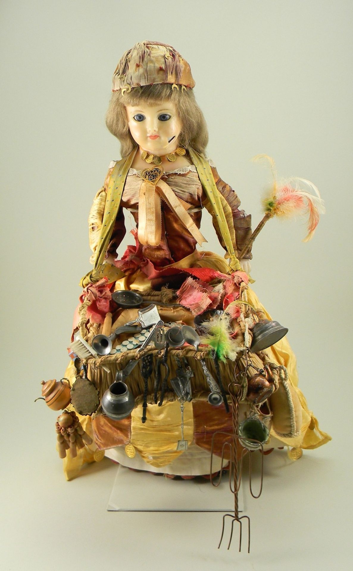 Wax over composition pedlar doll, German circa 1900,