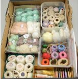 Collection of vintage and antique cotton lace, thread, ribbons and buttons,