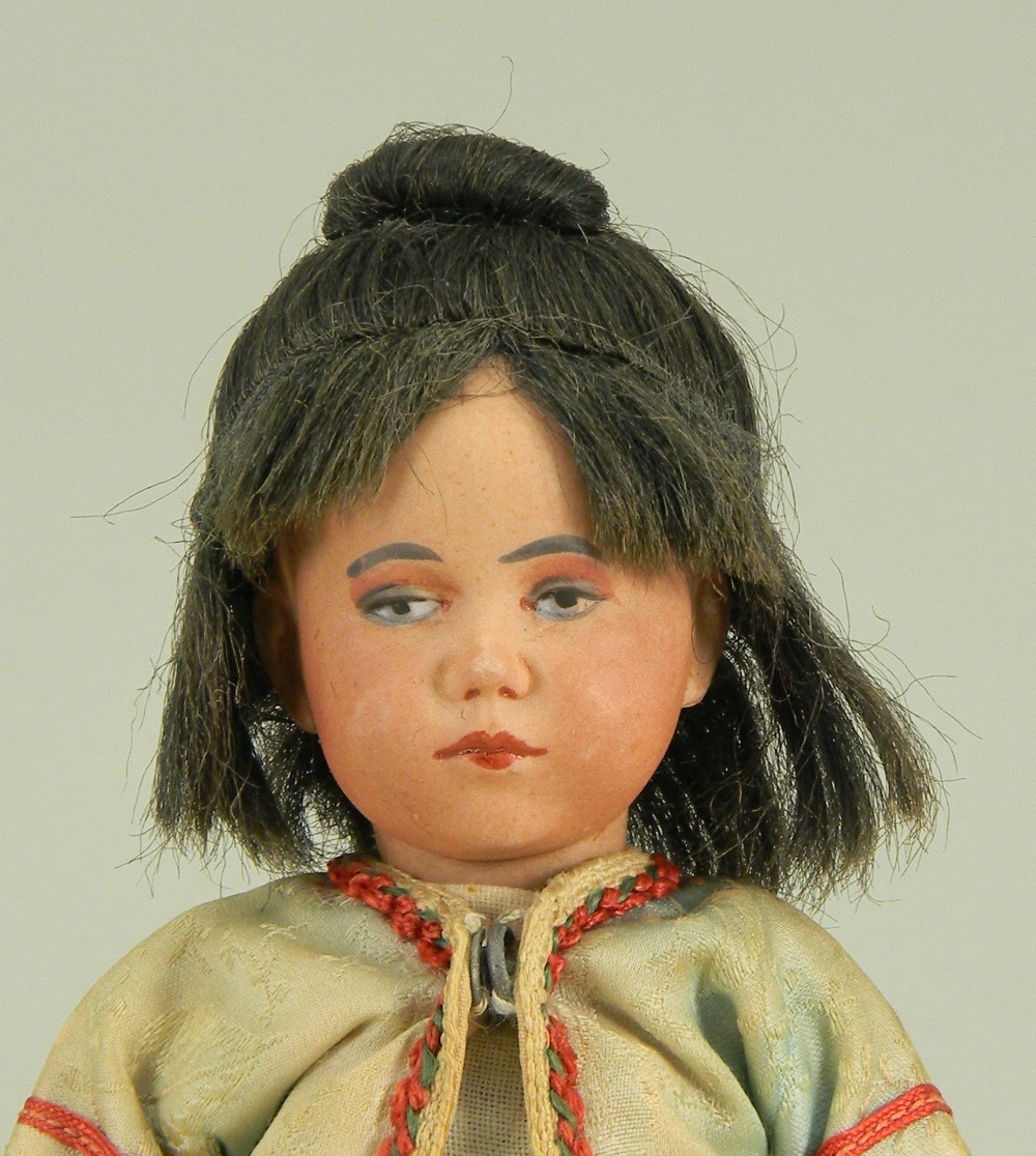 Unusual De Fuisseaux bisque head character doll, Belgium circa 1910,