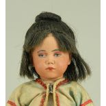 Unusual De Fuisseaux bisque head character doll, Belgium circa 1910,