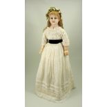 ‘Ophelia’ a rare poured wax shoulder head doll by Lucy Peck, English circa 1890,