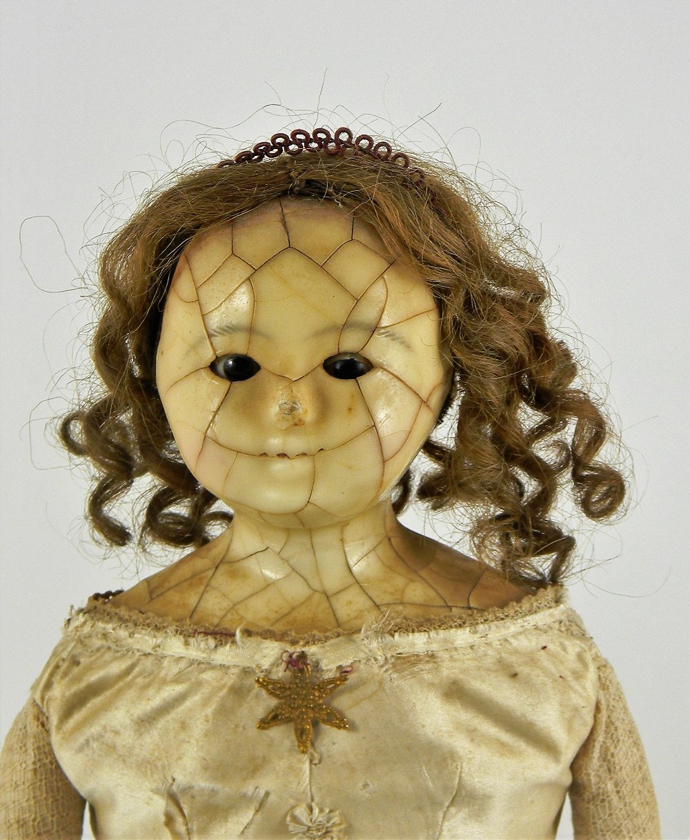 A wax over composition wire-eyed shoulder head doll, English circa 1860, - Image 2 of 2