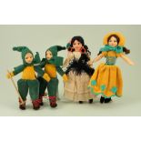 Four small Norah Welling’s cloth dolls, English 1930’s,