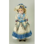 Wax over composition shoulder head doll, German circa 1890,