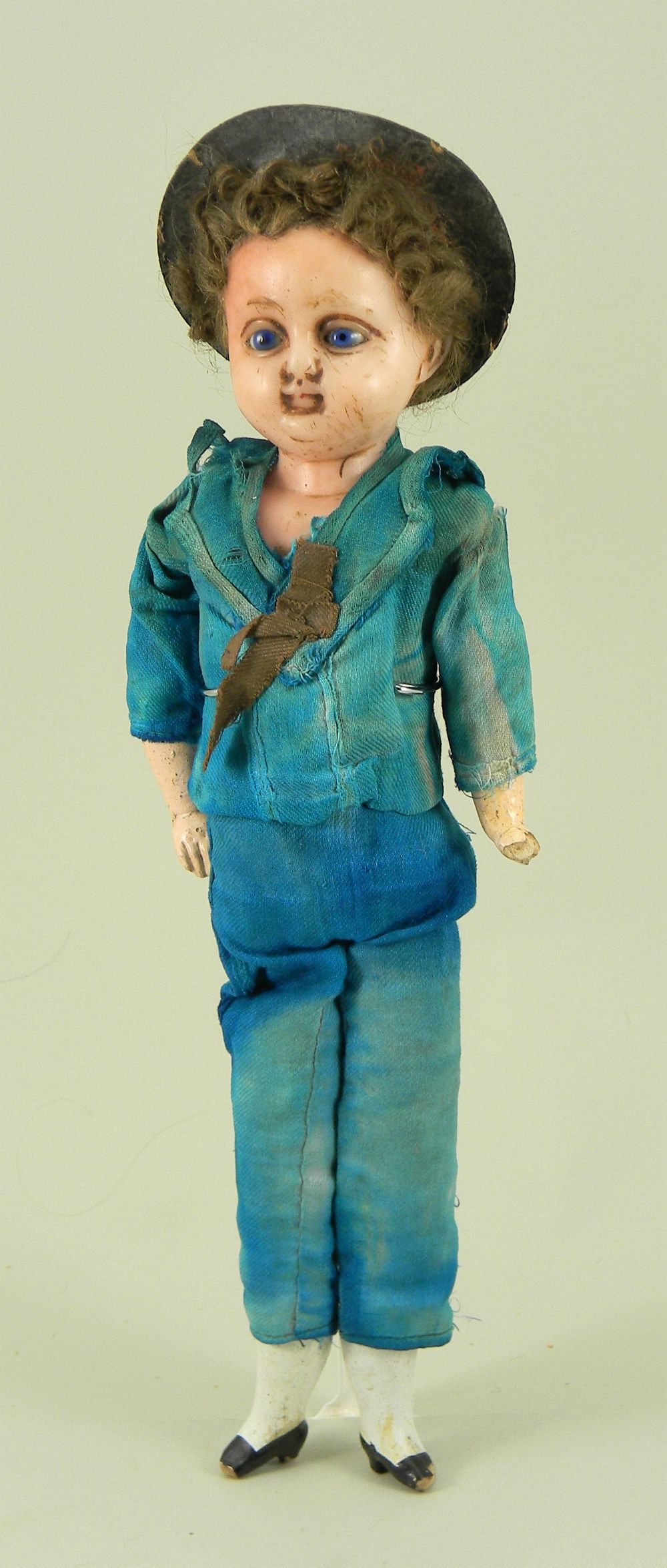 Wax over composition shoulder head sailor doll, German circa 1900,