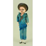 Wax over composition shoulder head sailor doll, German circa 1900,