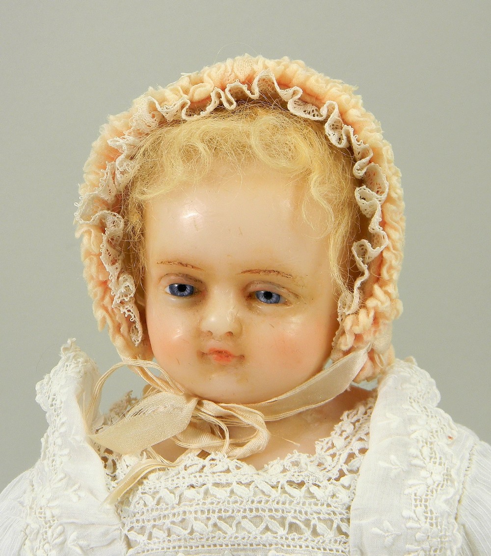 ‘Joy’ a poured wax shoulder head doll by Pierotti, English circa 1870,