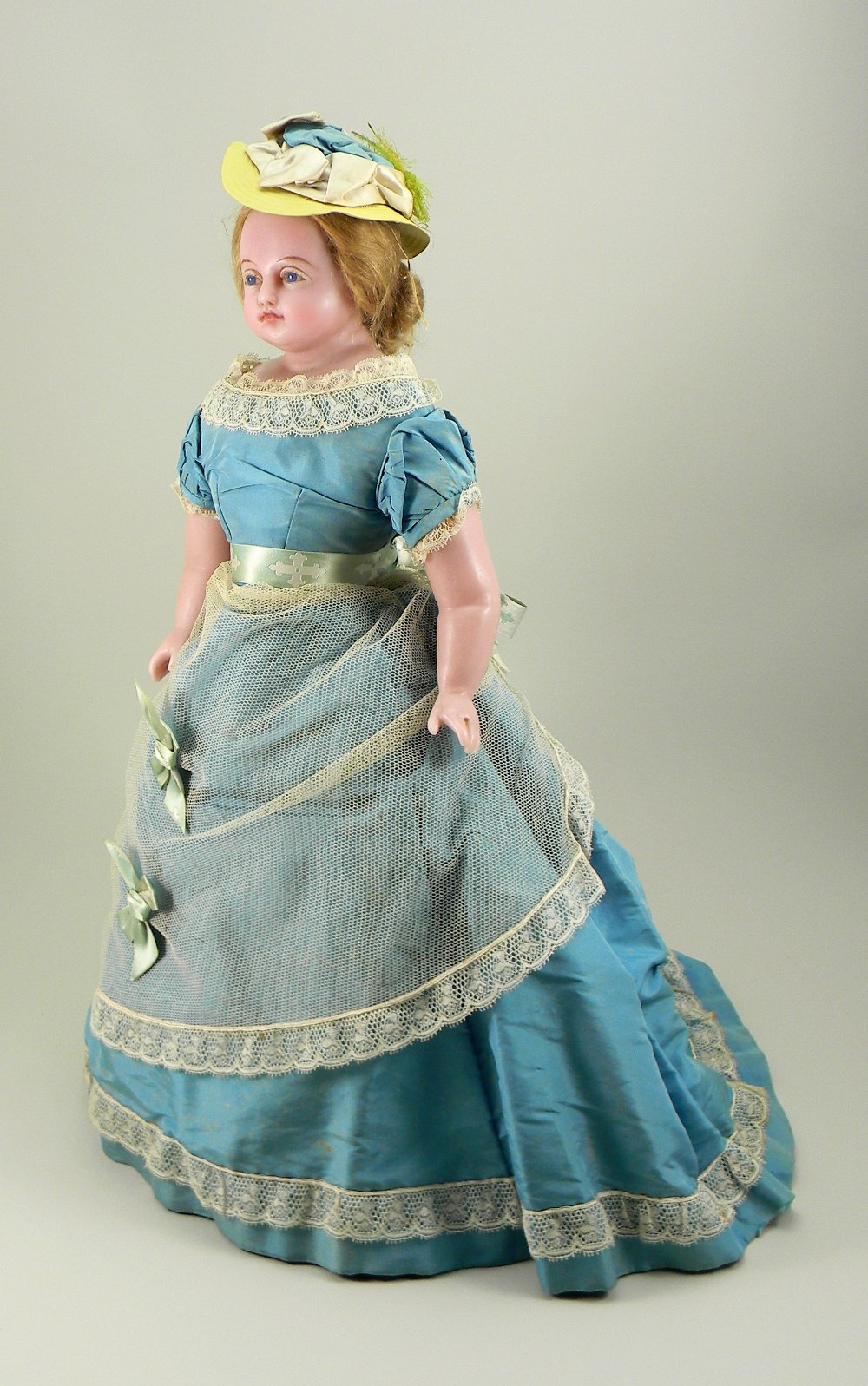 ‘Verity’ a poured wax shoulder head doll by Montanari, English circa 1860,