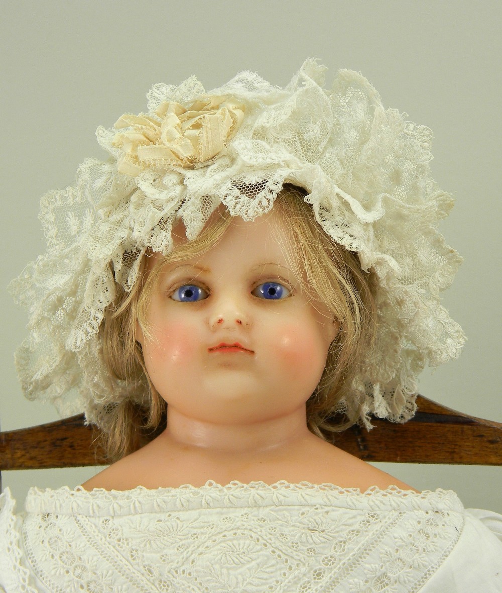 ‘Lilia’ a poured wax shoulder head doll by Montanari, English circa 1860,