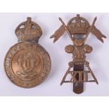 Scarce WW1 War Economy All Brass Cap Badges of the 7th Queens Own Hussars and 12th Lancers