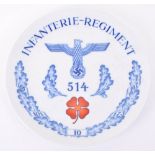 Rare Third Reich Multi-Colour German Army Meissen Presentation Plate to the 514th Infantry Regiment