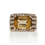 Ring in yellow gold, diamonds and citrine quartz