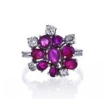 Ring in white gold, diamonds and rubies