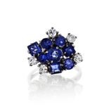 Ring in white gold, diamonds and eight sapphires