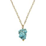 Yellow gold chain and pendant in yellow gold and turquoise