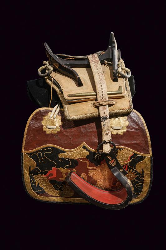 A beautiful and rare kura (saddle) with abumi, saddle-pad and side protection - Image 5 of 10