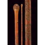 A carved walking stick