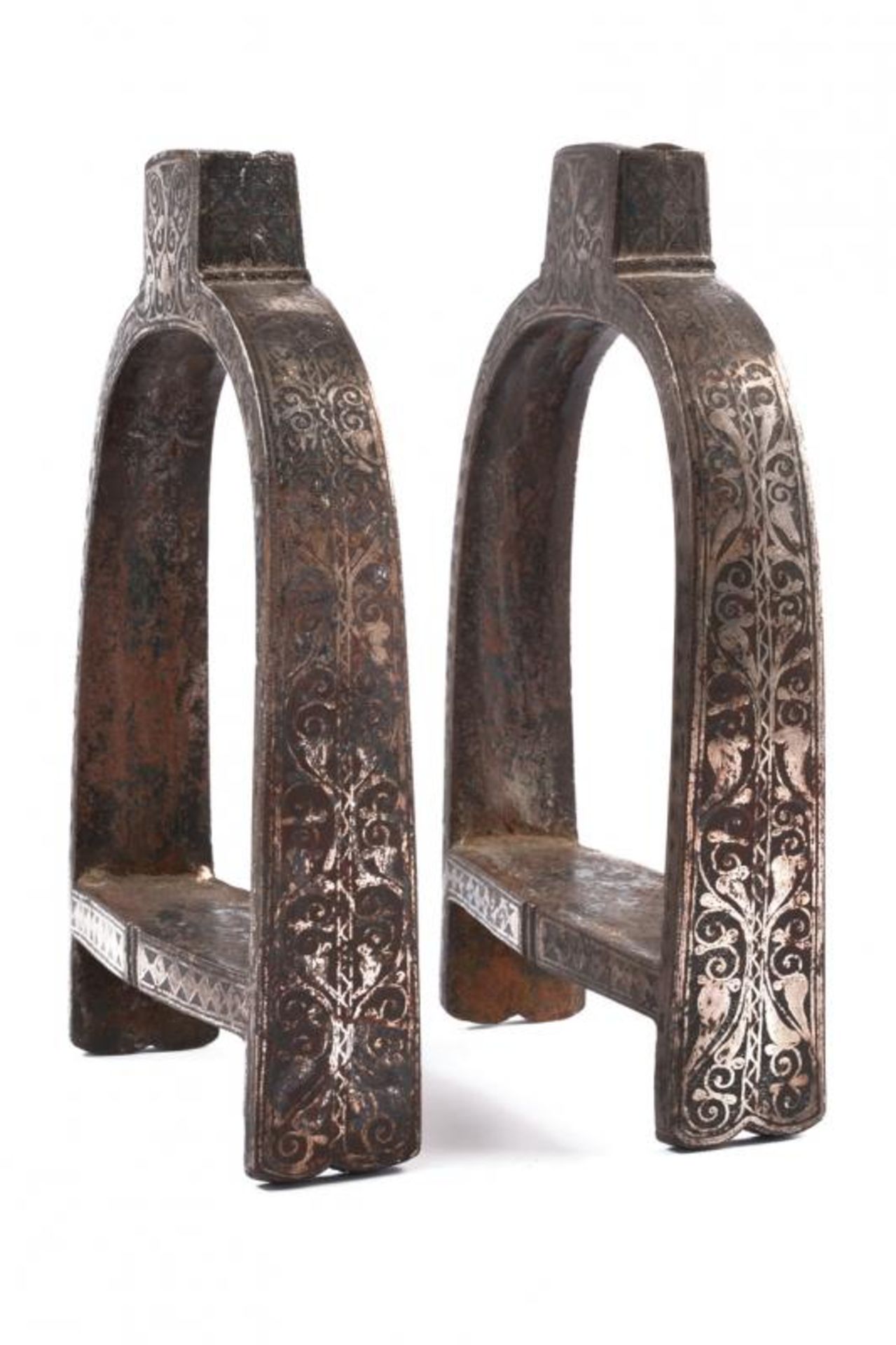 A rare pair of silver decorated stirrups