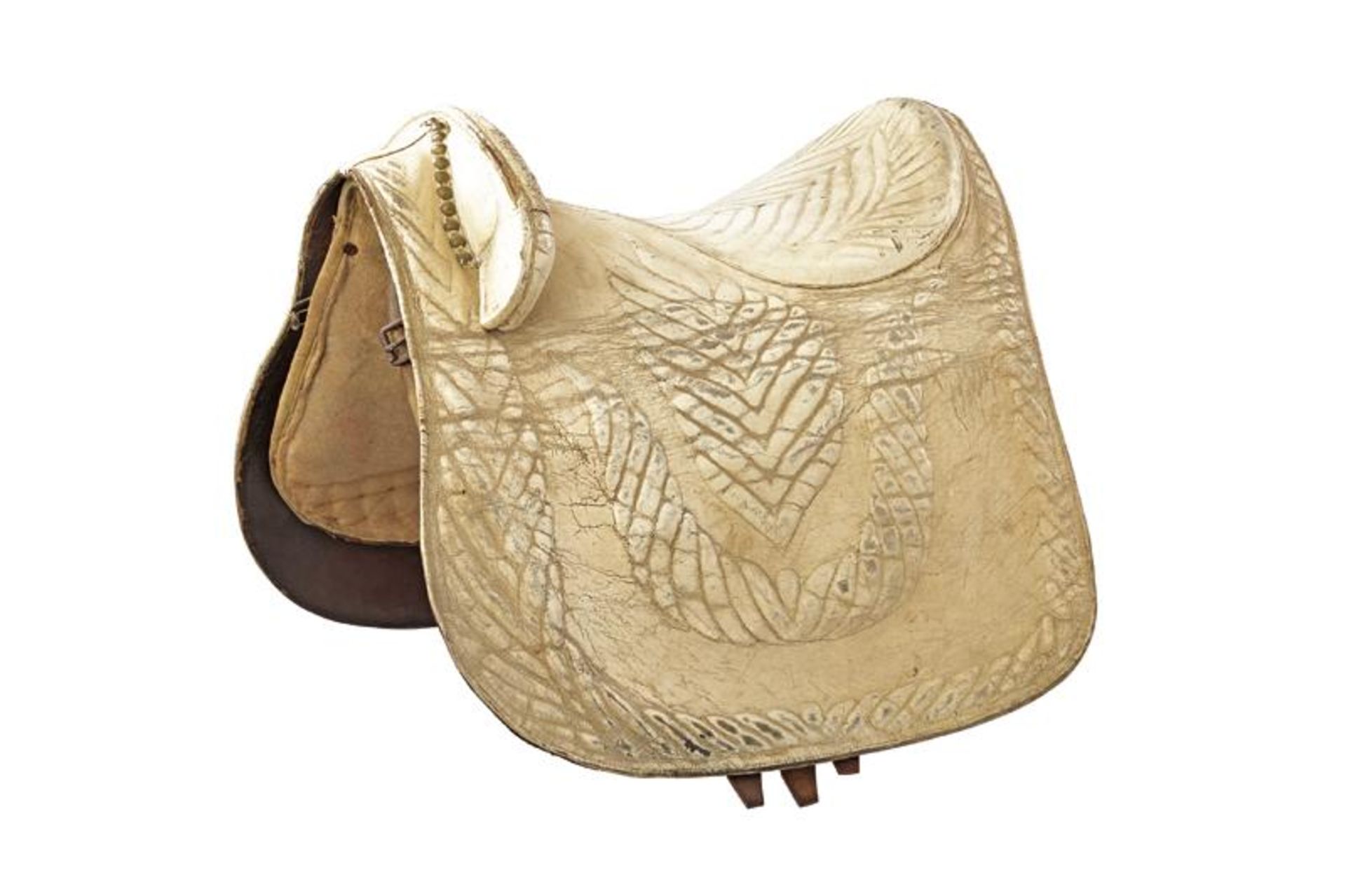 A white leather saddle