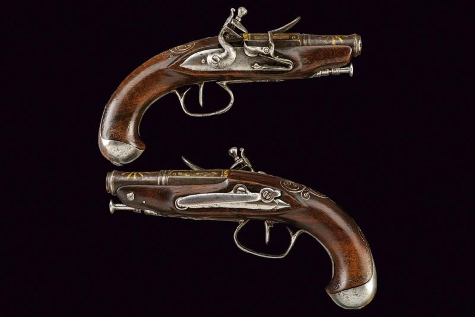 A pair of travel flintlock pistols